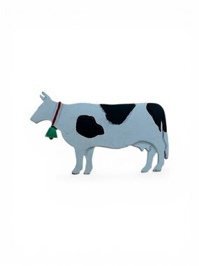 Vintage JJ Jonette Cow Brooch Black White Enamel Farm Animal Pin